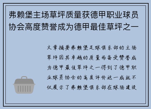 弗赖堡主场草坪质量获德甲职业球员协会高度赞誉成为德甲最佳草坪之一 弗赖堡主场草坪质量获德甲职业球员协会高度赞誉成为德甲最佳草坪之一