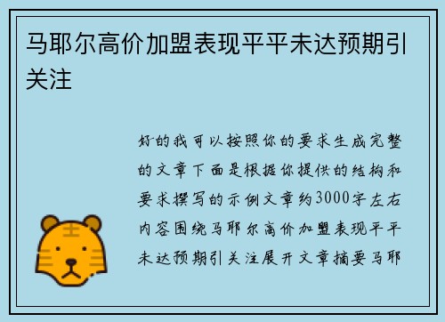 马耶尔高价加盟表现平平未达预期引关注